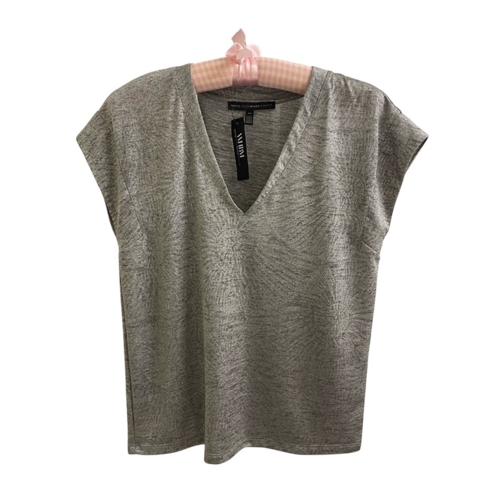 🩶WHBM Silver Short Sleeve Top, XS (fits SMALL) NWT